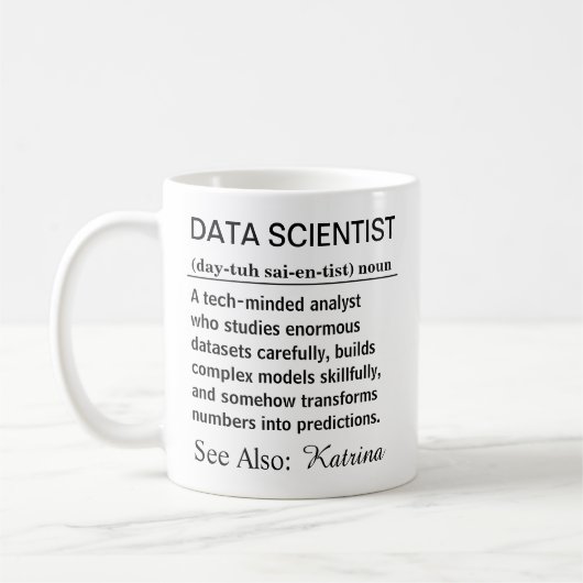 Grappige gepersonaliseerde definitie van dataweten koffiemok (Links)