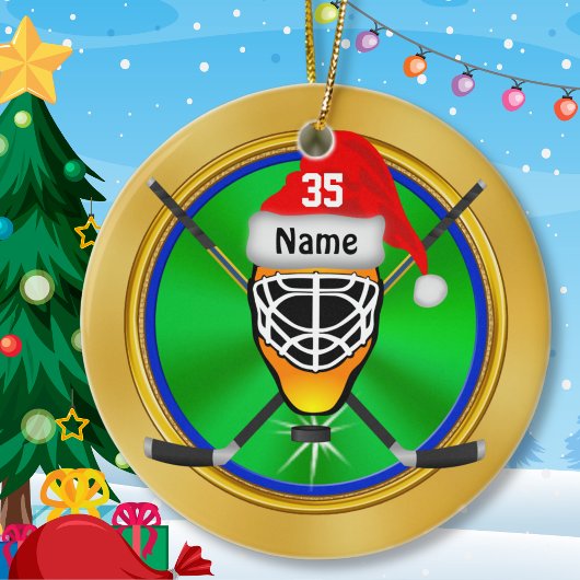 Grappige gepersonaliseerde hockey kerstversiering keramisch ornament