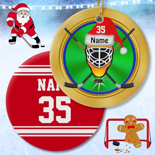 Grappige gepersonaliseerde hockey kerstversiering keramisch ornament