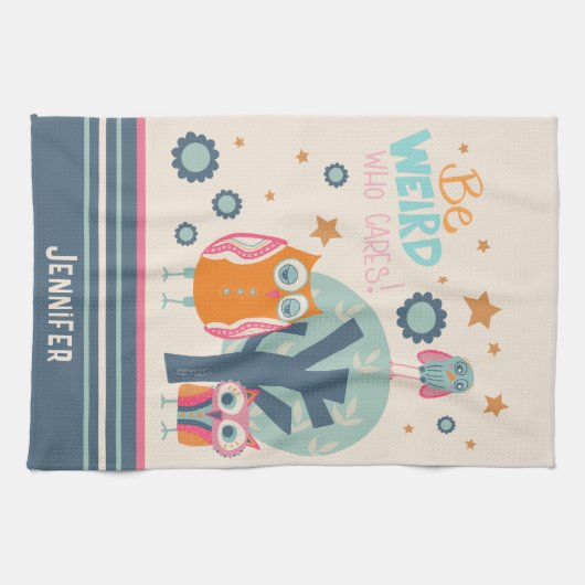 Grappige gepersonaliseerde naam Schattigee uilen z Theedoek (Horizontaal)