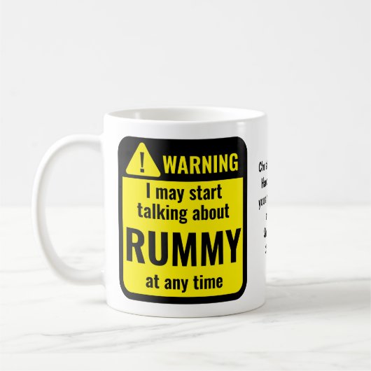 Grappige Gepersonaliseerde Rummy Waarschuwing Koffiemok (Links)