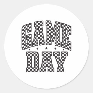 Grappige Geruite Game Day Voetbal Zwart Wit Cadeau Ronde Sticker