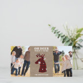 Grappige geruite sneeuwvlok Oh hert Foto Feestdagenkaart (Staand voorkant)