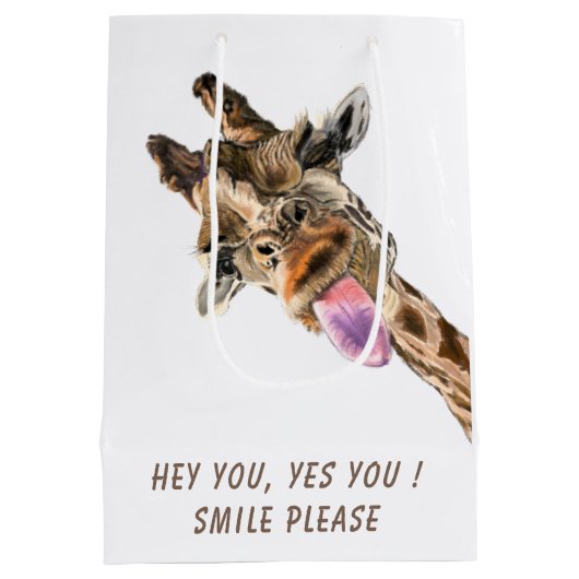 Grappige geschenktas Speelse Giraffe Smile - Aange Medium Cadeauzakje (Achterkant)