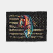 Grappige gespikkelde Brook Trout Amerikaanse vlag Fleece Deken (Voorkant (Horizontaal))