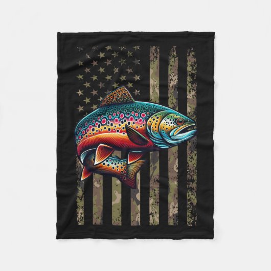 Grappige gespikkelde Brook Trout Amerikaanse vlag Fleece Deken (Voorkant)