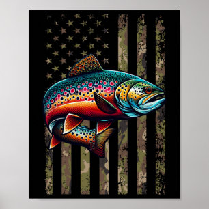 Grappige gespikkelde Brook Trout Amerikaanse vlag Poster