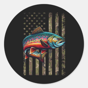 Grappige gespikkelde Brook Trout Amerikaanse vlag Ronde Sticker