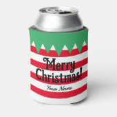 Grappige gestreepte kerst elf pak gepersonaliseerd blikjeskoeler (Blikje Achterkant)