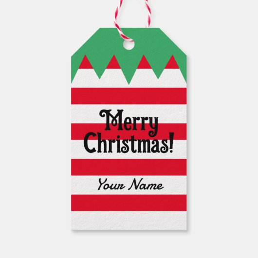 Grappige gestreepte kerst elf pak gepersonaliseerd cadeaulabel (Achterkant)