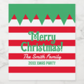 Grappige gestreepte kerst elf pak gepersonaliseerd wijn etiket (Enkel label)