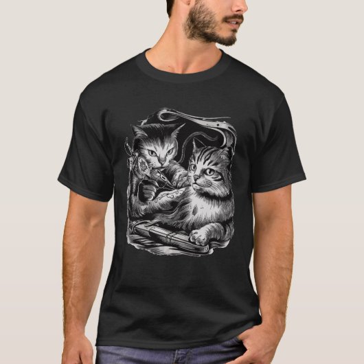 Grappige Getatoeëerde Kat Kunst Tattoo Tabby Kat L T-shirt (Voorkant)
