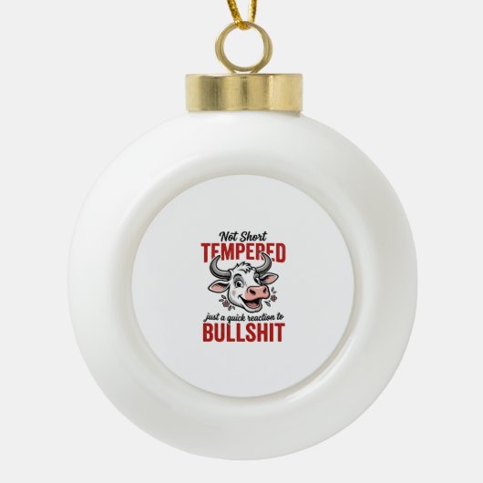 Grappige Getemperde Koe Vintage Keramische Bal Ornament (Voorkant)
