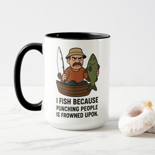 Grappige Geviste Mok - Angry Fisherman Cartoon Gif (Met donut)