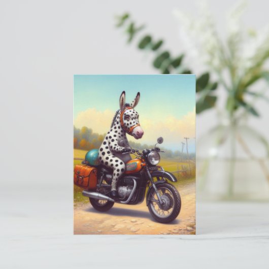 Grappige Gevlekte Ezel op een Motorfiets Briefkaart (Staand voorkant)