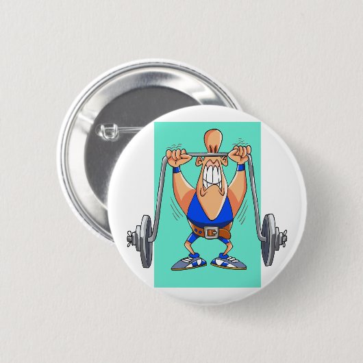 Grappige gewichtheffer cartoon gepersonaliseerd ronde button 5,7 cm (Voorkant /achterkant)