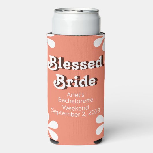 Grappige "Gezegende Bruid" Retro 70s Bachelorette Seltzer Blikjeskoeler (Seltzer Achterkant)