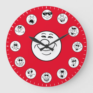 Grappige gezichten en uitdrukkingen in witte emoji grote klok