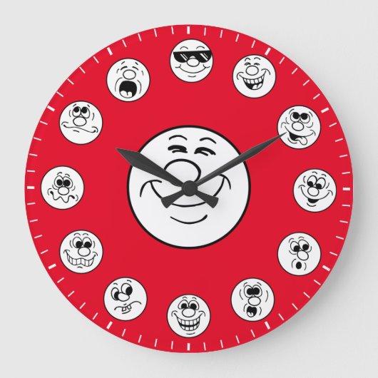 Grappige gezichten en uitdrukkingen in witte emoji grote klok (Voorkant)