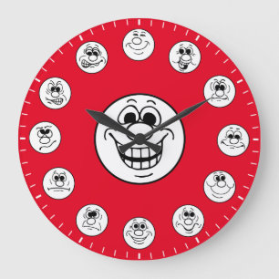 Grappige gezichten en uitdrukkingen in witte emoji grote klok