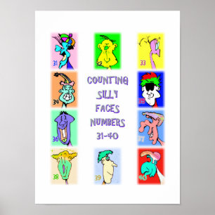 Grappige Gezichten Tellen Boek #4: Nummers 31-40 P Poster