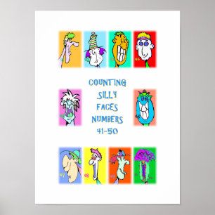 Grappige Gezichten Tellen Boek #5: Nummers 41-50 P Poster