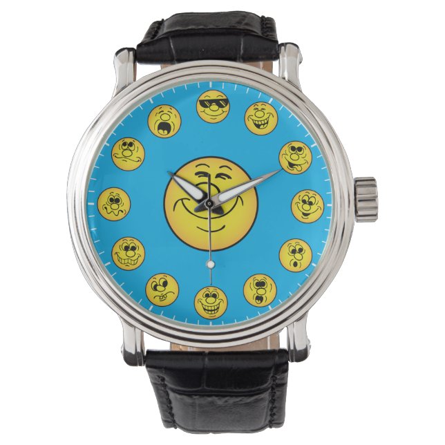 Grappige Gezichten & Uitdrukkingen Emoji's in Geel Horloge (Voorkant)