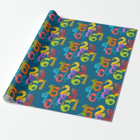 Grappige Gezichtsnummers Ontwerp Wrapping Paper Cadeaupapier (Uitgerold)