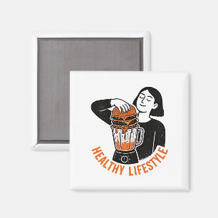 Grappige Gezonde Levensstijl Burger Blender Linocu Magneet