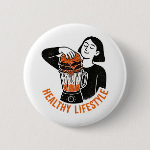 Grappige Gezonde Levensstijl Burger Blender Linocu Ronde Button 5,7 Cm