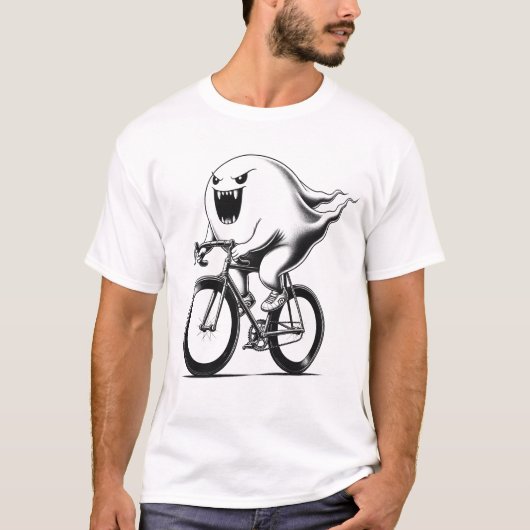 Grappige Ghost Boo Riding Fietsliefhebber T-shirt (Voorkant)