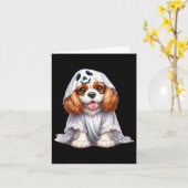 Grappige Ghost Cavalier King Charles Spaniel Dog L Kaart (Gele Bloem)
