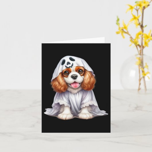 Grappige Ghost Cavalier King Charles Spaniel Dog L Kaart (Gele Bloem)