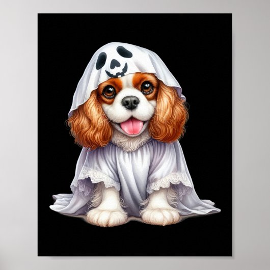 Grappige Ghost Cavalier King Charles Spaniel Dog L Poster (Voorkant)