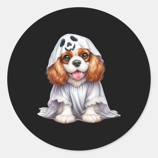 Grappige Ghost Cavalier King Charles Spaniel Dog L Ronde Sticker (Voorkant)