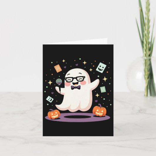 Grappige Ghost Comedian Microfoon Spooky Halloween Kaart (Voorkant)