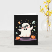 Grappige Ghost Comedian Microfoon Spooky Halloween Kaart (Gele Bloem)