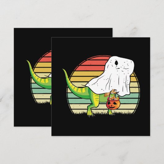 Grappige Ghost Dinosaurus Halloween Kaart (Voorkant / Achterkant)