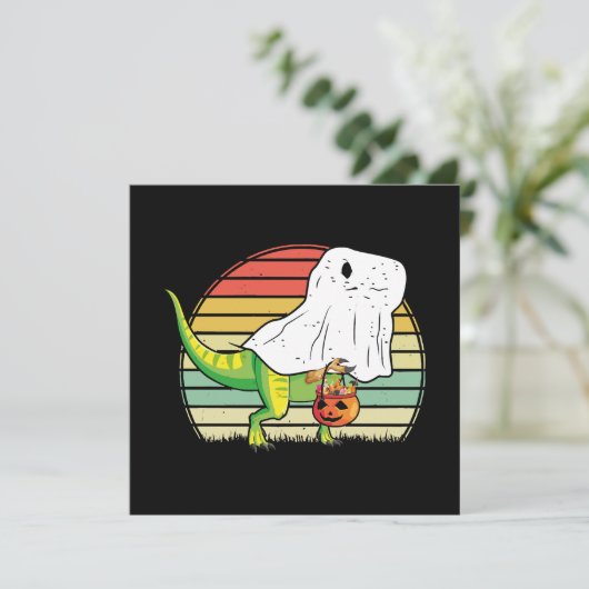 Grappige Ghost Dinosaurus Halloween Kaart (Staand voorkant)