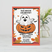 Grappige Ghost en pompoen Halloween party uitnodig Kaart (Staand voorkant)