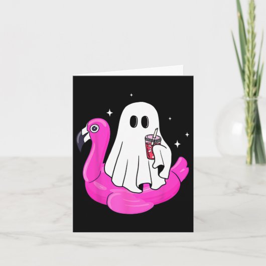 Grappige Ghost Flamingo Float Pool Spooky Zomer Zo Kaart (Voorkant)
