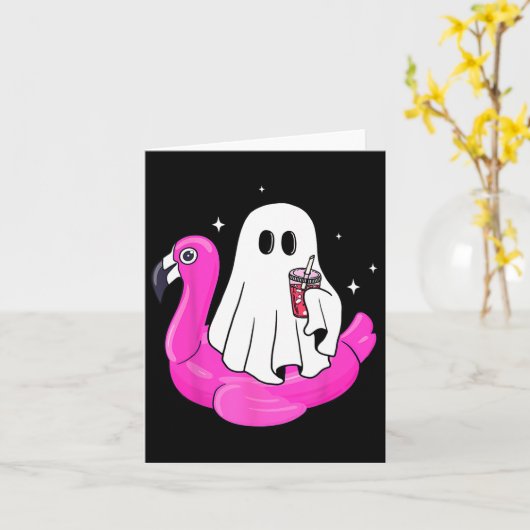 Grappige Ghost Flamingo Float Pool Spooky Zomer Zo Kaart (Gele Bloem)
