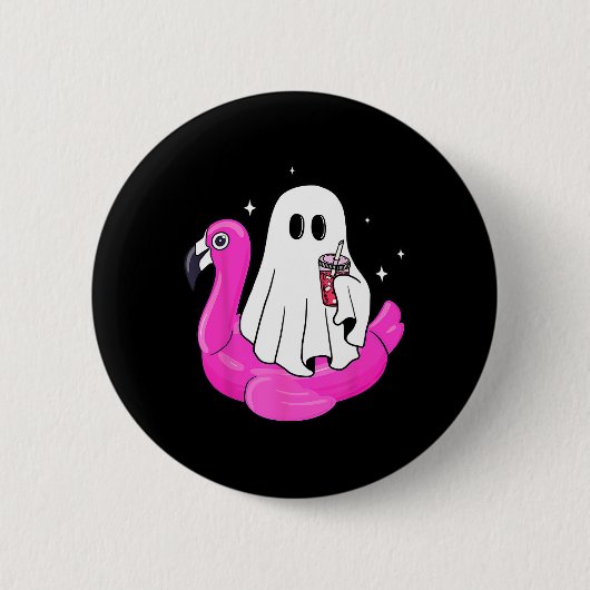 Grappige Ghost Flamingo Float Pool Spooky Zomer Zo Ronde Button 5,7 Cm (Voorkant)
