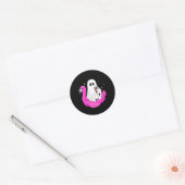 Grappige Ghost Flamingo Float Pool Spooky Zomer Zo Ronde Sticker (Envelop)