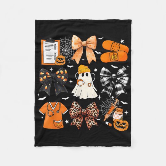 Grappige Ghost Happy Halloween Coquette Bow Spooky Fleece Deken (Voorkant)