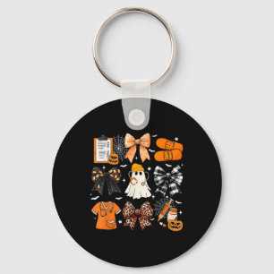 Grappige Ghost Happy Halloween Coquette Bow Spooky Sleutelhanger