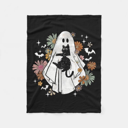 Grappige Ghost Holding Black Cat Halloween Ghost C Fleece Deken (Voorkant)