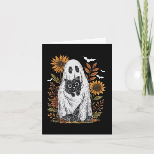 Grappige Ghost Holding Black Cat Halloween Ghost C Kaart (Voorkant)