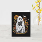 Grappige Ghost Holding Black Cat Halloween Ghost C Kaart (Gele Bloem)