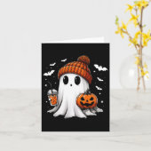 Grappige Ghost Pumpkin Jack O Latern Spooky Season Kaart (Gele Bloem)
